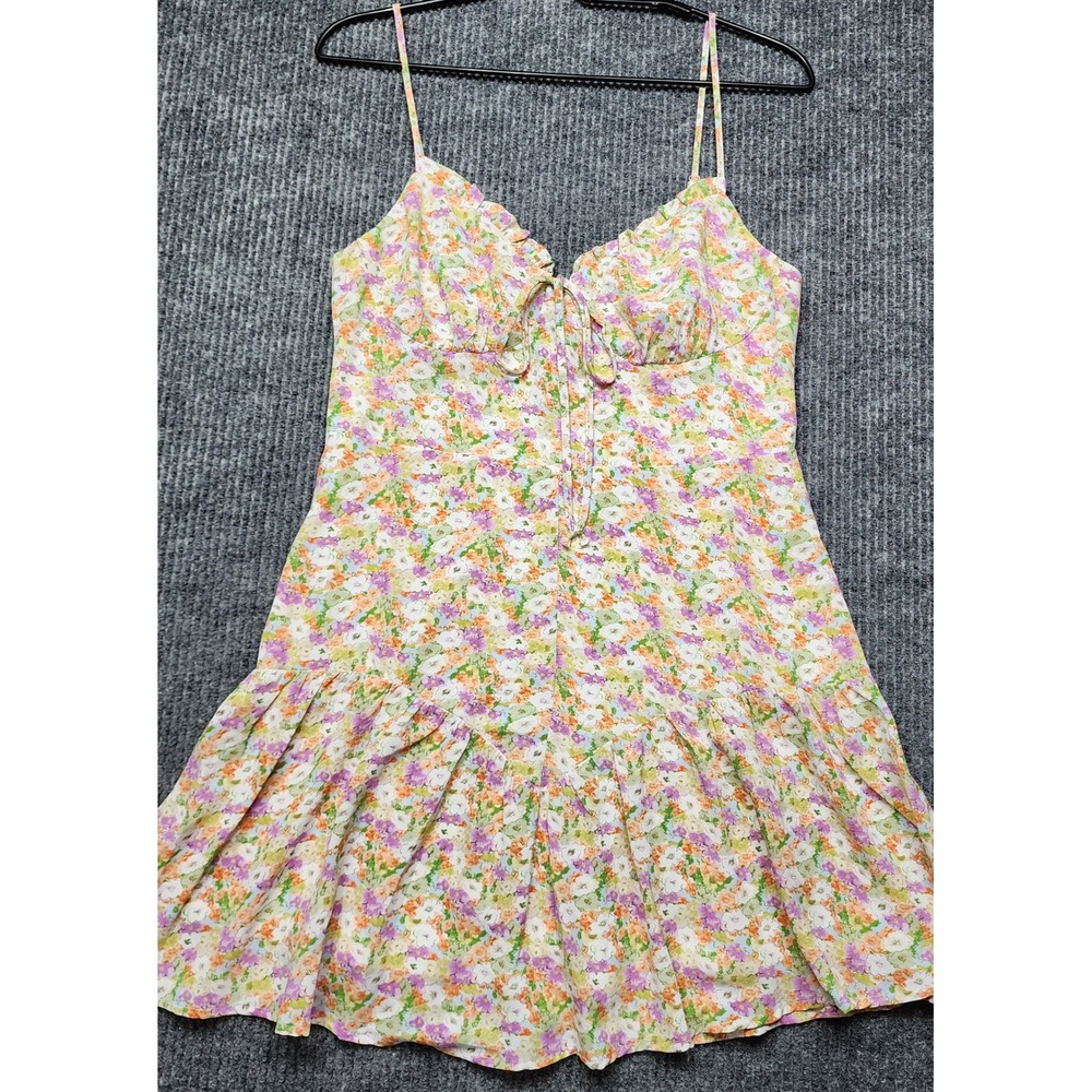 LA Hearts Floral Ruffle Mini Dress Multi Color Smocked Back Womens Medium
